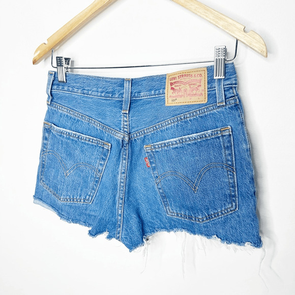 LEVI'S 501 Original Fit Shorts women's High Rise medium button fly raw hem 25 - Picture 5 of 8